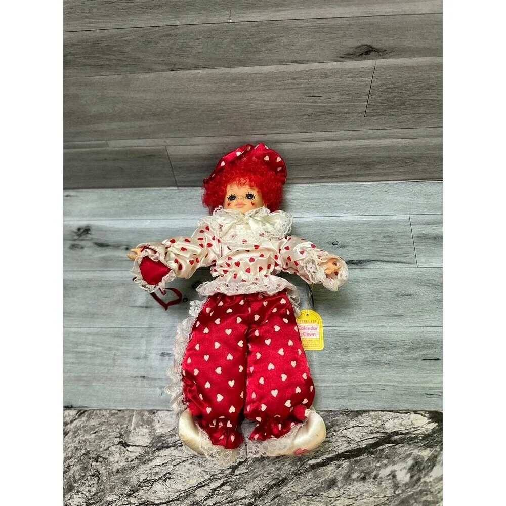BRINN’S calendar limited edition Red Heart-Print Clown Doll